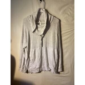 2587Favorite Lounge Cowl Neck Long Sleeve Kangaroo Pocket Ribbed Top Gray Medium